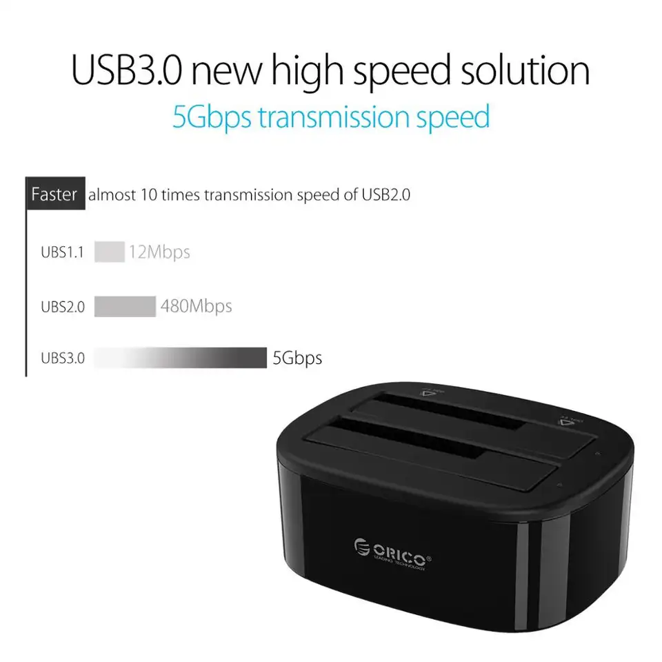 ORICO Dual-bay Hard Drive Docking Station for 2.5/3.5 Inch HDD SSD SATA to USB 3.0 HDD Docking Station with 12V3A Power Adapter - 4