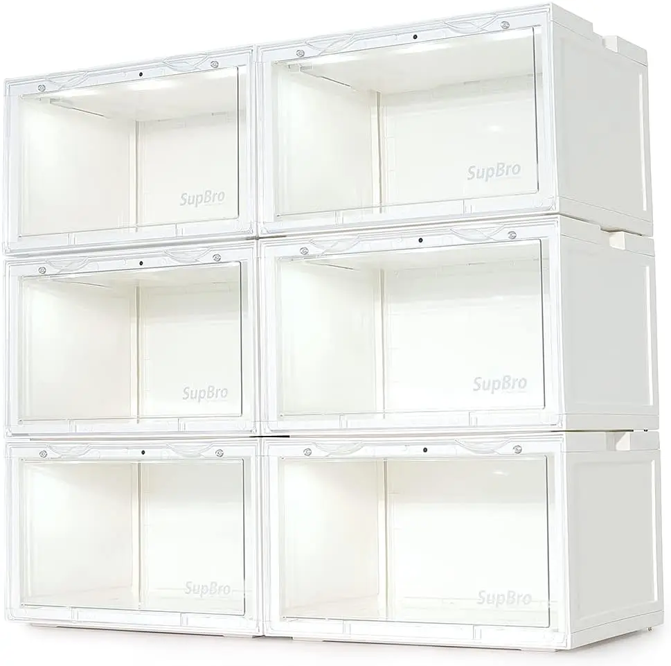 Led Collection Crate - Voice Control - Easy Access Storage Shoes box, Stackable Shoe Storage with clear plastic door for