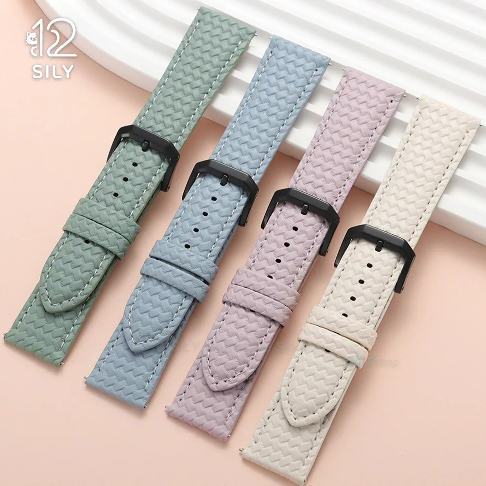 20/22mm for Samsung for Huawei GT5/4/3 Woven Texture Leather Back WatchStrap Watch Replacement Watchband Soft Universal Bracelet
