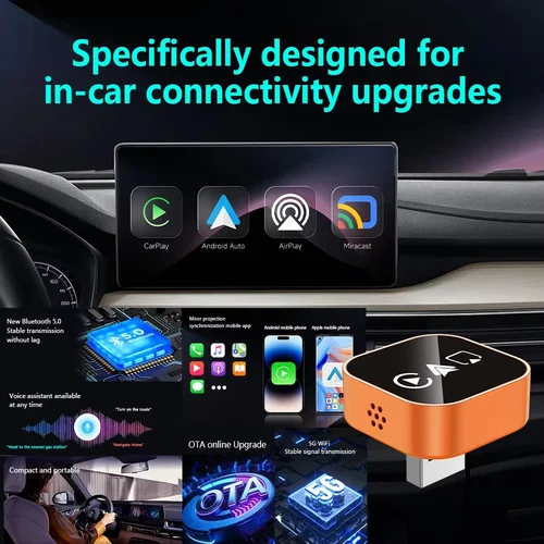 Imagen 2 del producto Adaptador Bluetooth Estable 4 en 1 con Cable a Inalámbrico para CarPlay, Android Auto, AirPlay y Mirror Link, Actualización 2026, para Audi, Benz, Toyota, VW