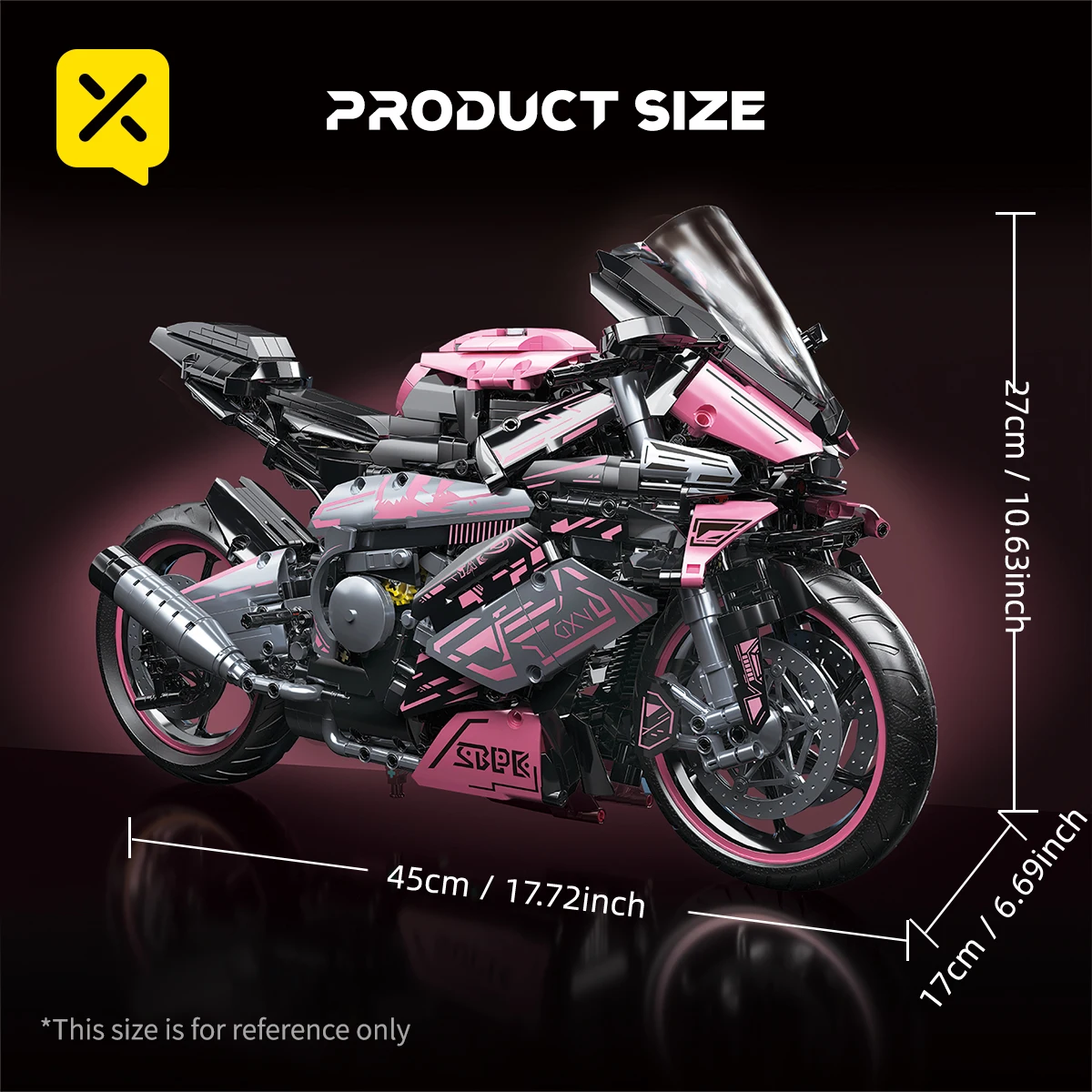 1:5 Scale Pink Motorcycle Building Blocks 2062PCS DIY Racing Bike Model Toy Children's and Adult Assembly Toy Set