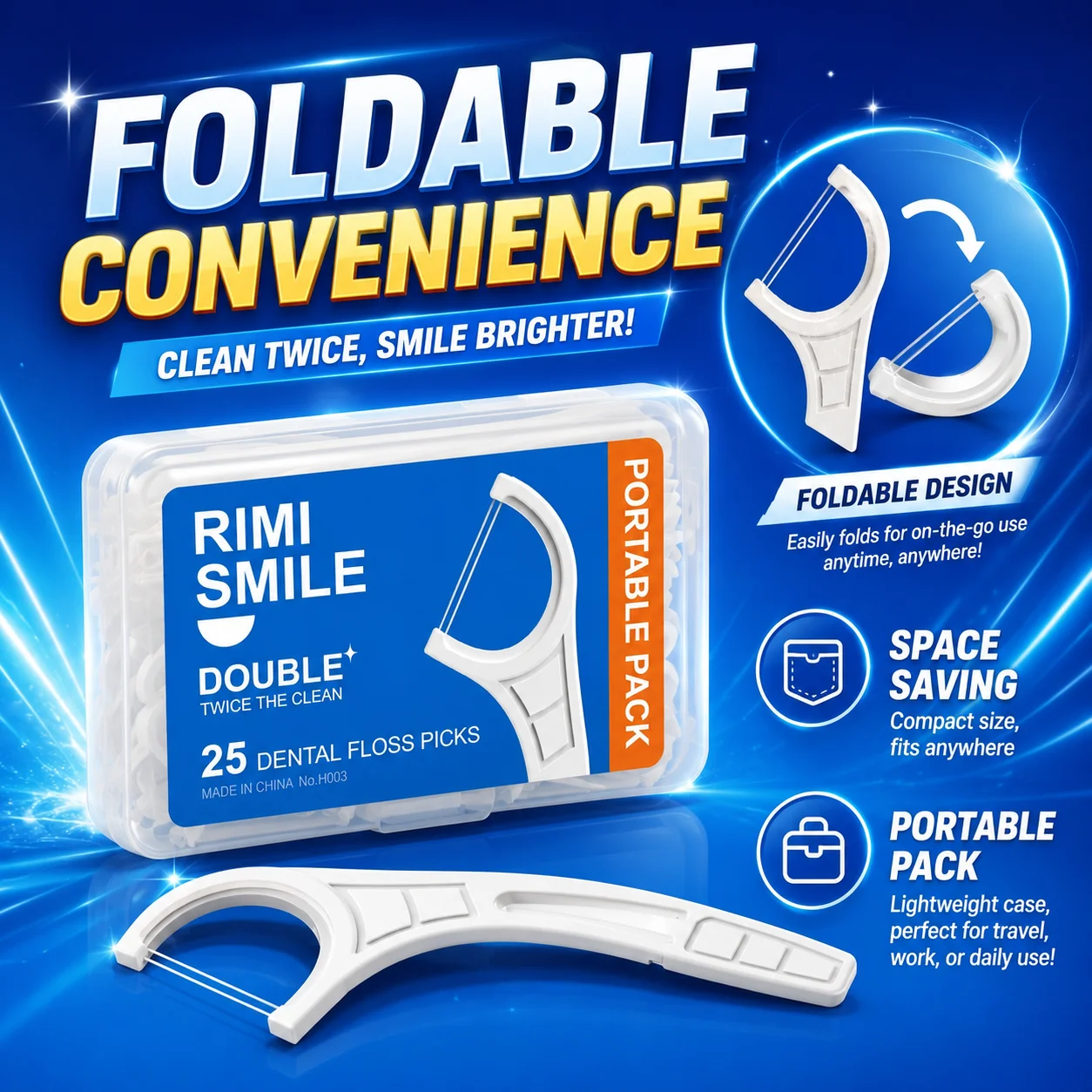 25PCS Foldable Double Floss Picks Non-slip Handle Daily Oral Cleaning For Home Travel