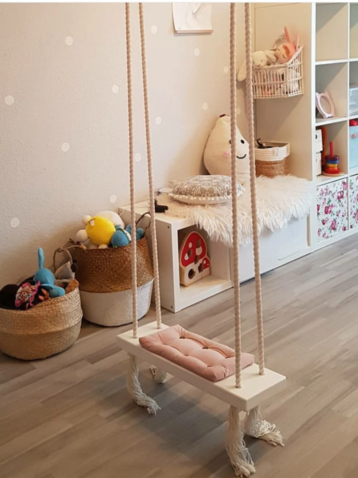 Kinderkamer Meisje Hart Plafond Henneptouw Hangend Massief Houten Schommel Huishoudelijk Binnen Hangende Decoratie