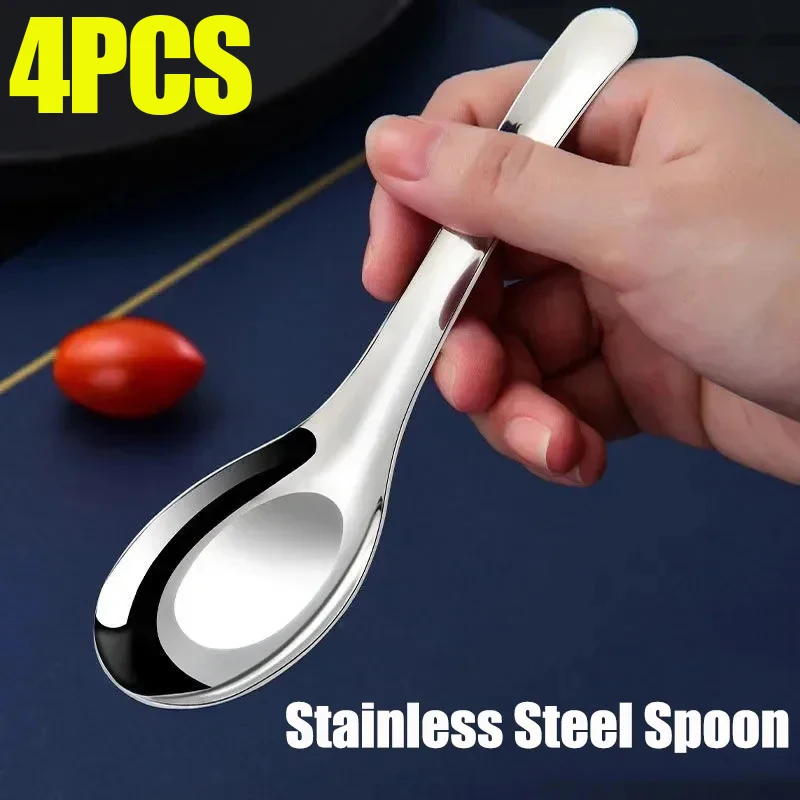Cucharas de sopa chinas de acero inoxidable, vajilla pulida con espejo plateado de gran capacidad para cocina casera
