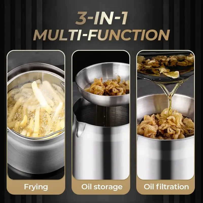 304 Stainless Steel Versatile Oil Filter Vessel Large Capacity with Filter Frying Basket Deep Fryer Separating Grease Separator