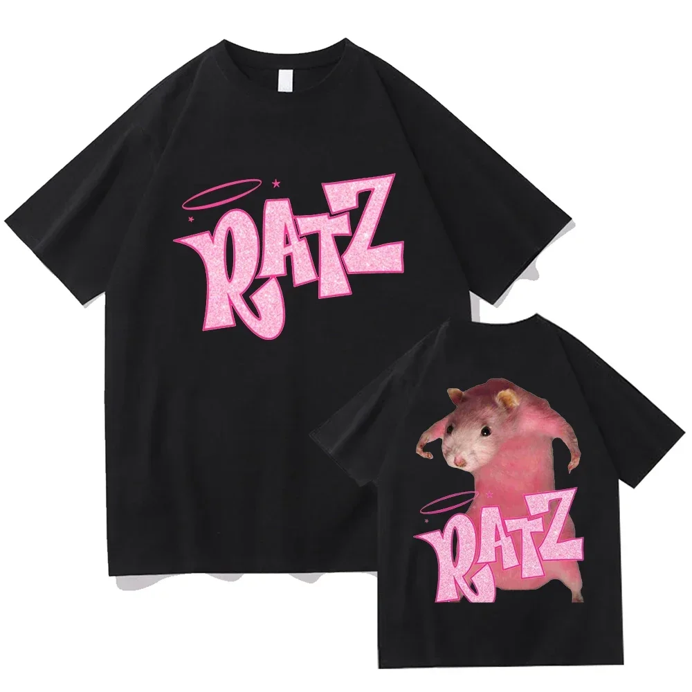 

Summer men's pink mouse cartoon RATZ pattern printed T-shirt, 100% pure cotton casual short-sleeved round-neck trendy clothing