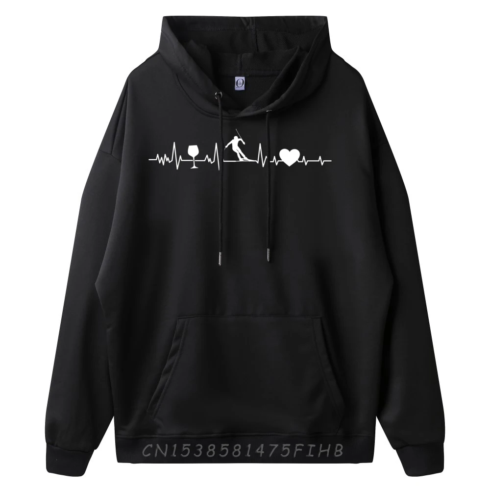 Skiing Heartbeat Wine Red Wine Skier Skiing Heartbeat Plain Pullover Hoodies Wholesale Camisetas Creative