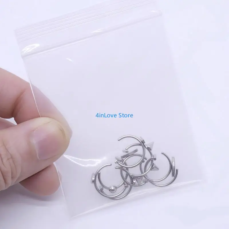 T4MD Stainless Steel Clip on Lip Rings Punk Jewelry Punk Nose Rings Set Metal Texture
