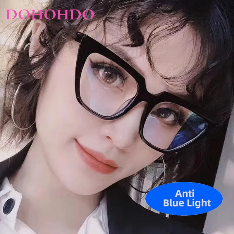 

Trendy Luxury Brand Designer Big Frame Cat Eye Blue Light Blocking Glasses For Women Men Computer Protection Optical Eyeglasses