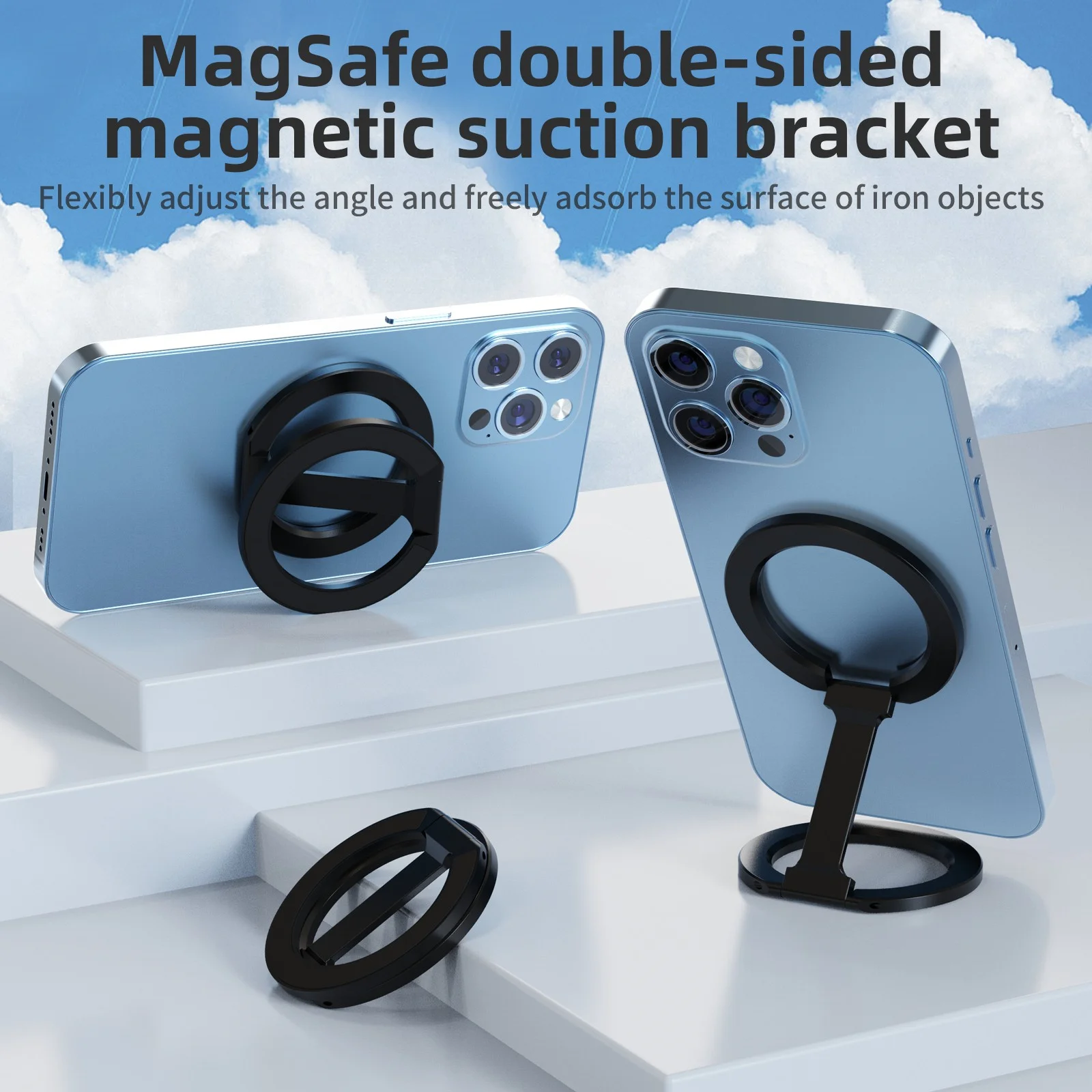 

Foldable Double-Sided Magnetic Phone Ring Holder for MagSafe Kickstand Magnet Grip for iPhone 15 14 Huawei Phone Stand Holder