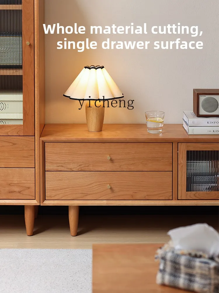 solid wood TV cabinet coffee table combination cherry wood living room TV cabinet