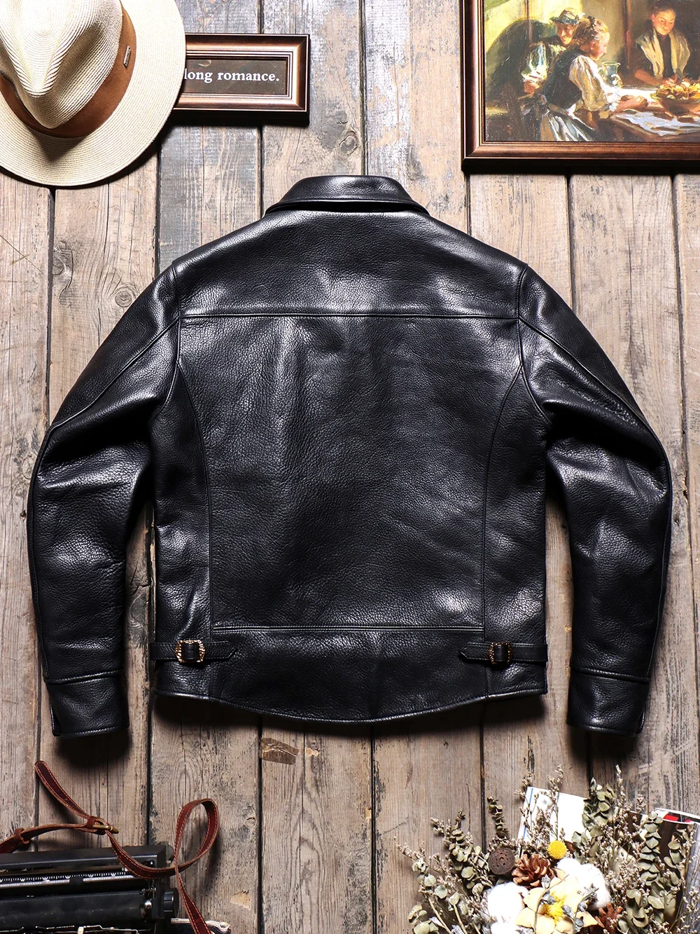 Blunt Razor Full Grain Uncoated Cowhide Men's Lapel Cropped Classic Leather Motorcycle Jacket