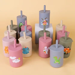 TYRY.HU Baby Feeding Straw Cup Baby Cartoon Learning Feeding Cup Food Grade Silicone Toddler Water Bottle Tableware