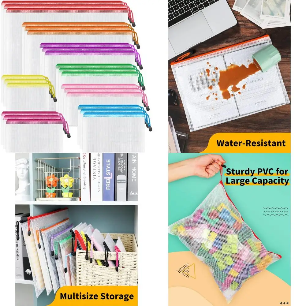 

24pcs Mesh Zipper Pouch, 8 Sizes 8 Colors Plastic Zipper Bags for Organizing, Multipurpose Waterproof Zipper Document Pouches f