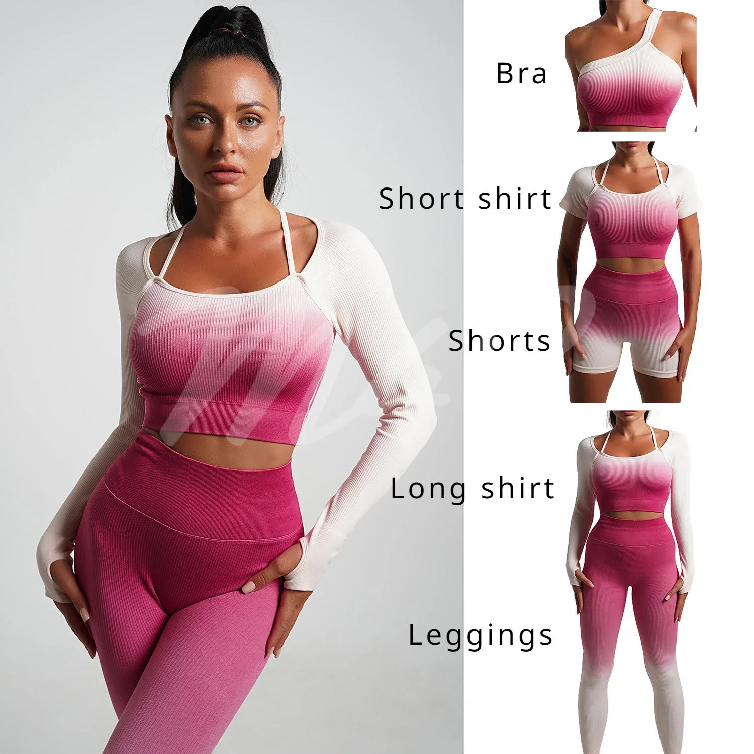 

Seamless Gradient Fitness Workout Clothes for Women Yoga Sets Gym Tracksuit Long Sleeve Sport Ombre Active Wear Matching Sets