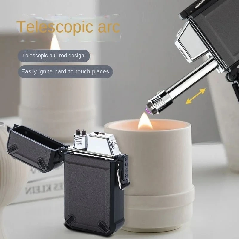 Outdoor Lighter Windproof  Waterproof Curved Telescopic Rod Cigarette Lighter Cigarette Accessories Camping and Barbecue Helper