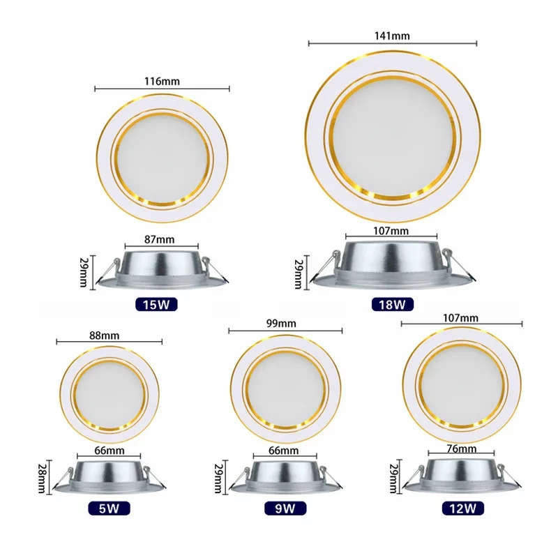 Lámparas Led de techo para el hogar, iluminación interior para sala de estar, 5W, 9W, 12W, 15W, 18W, CA 220V, 230V, 240V, lote de 6 unidades