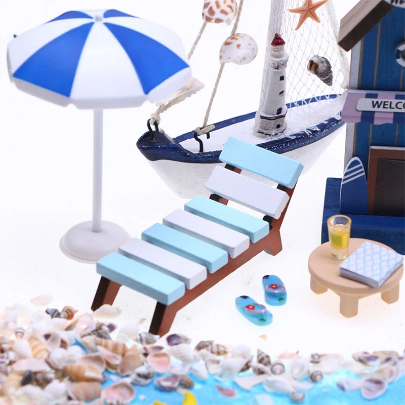 1Set 1/12 Dollhouse Mini Beach Landscape Ornaments Kit Dollhouse House Summer Beach Scene Props Micro Scene Decor DIY Ornament