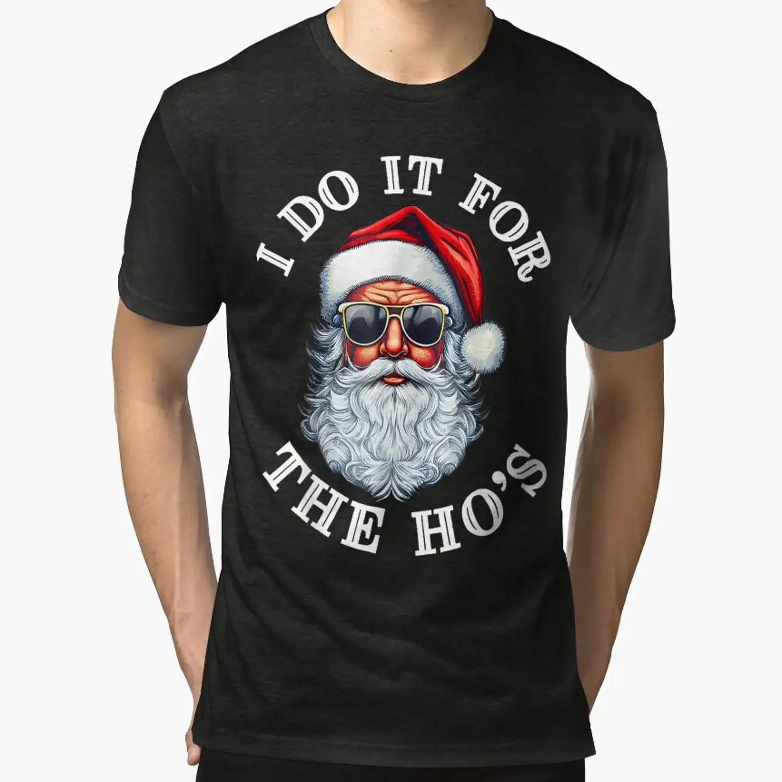 Cooles Weihnachtsmann-T-Shirt mit dem lustigen Feiertagszitat „I Do It For The Ho's“, Tri-Blend, Vintage-Waschung, Unisex, Stretch-Streetwear