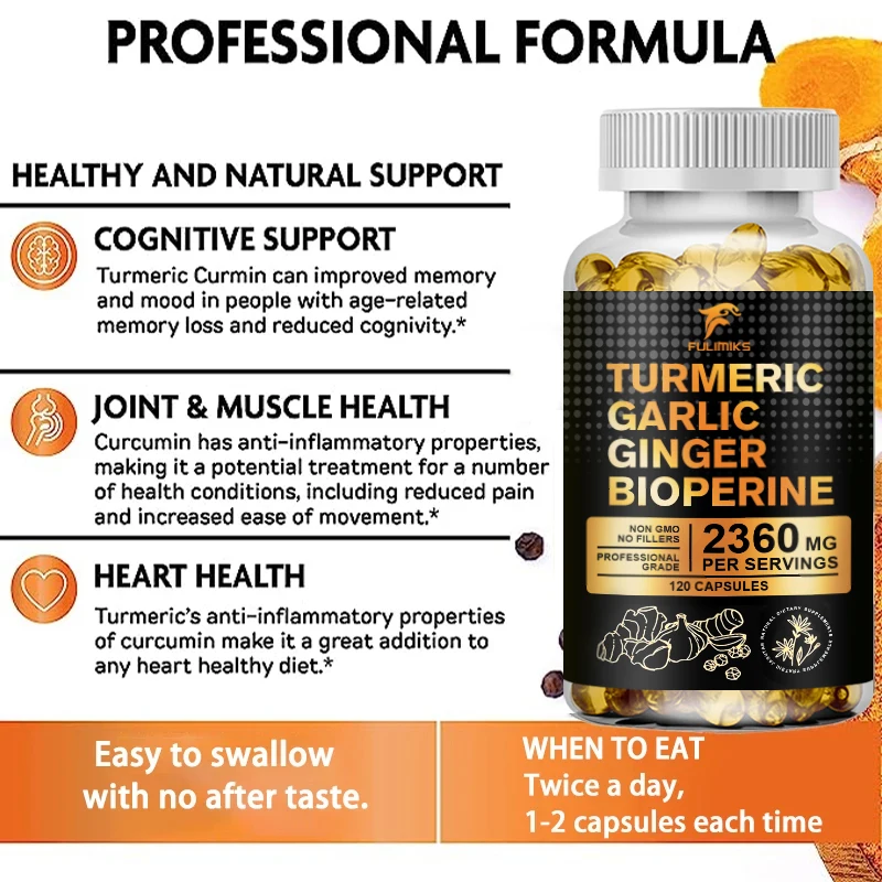 Turmeric Bioperine Garlic Ginger - Promotes Digestive Health, Joint Health, Inflammation Relief & Anti-Inflammation