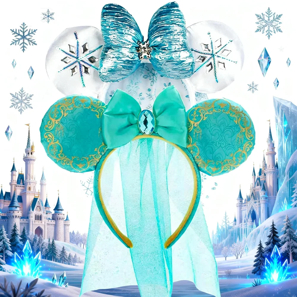 

DISNEY PRINCESS Mouse Headbands Snowflakes Ice Crystals Castles Frozen Bow Birthday Party Halloween Cosplay Costume For Women