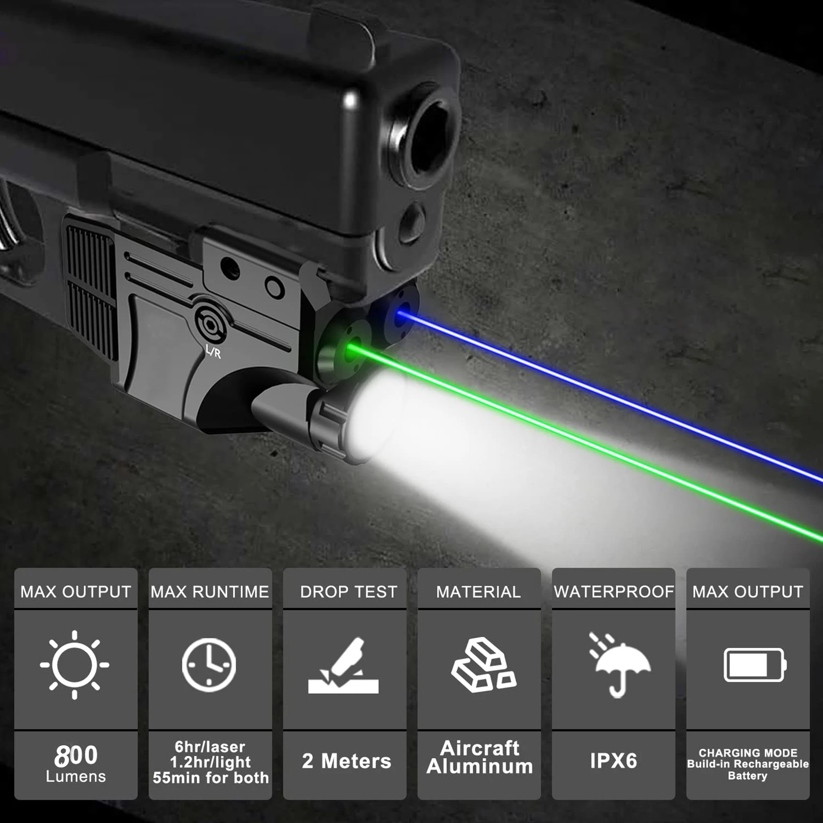 

5pcs Tactical Blue&Green Laser Sight With 800 Lumens Flashlight Combo Weaponlight For Pistol Airsoft Accessorie Weapon