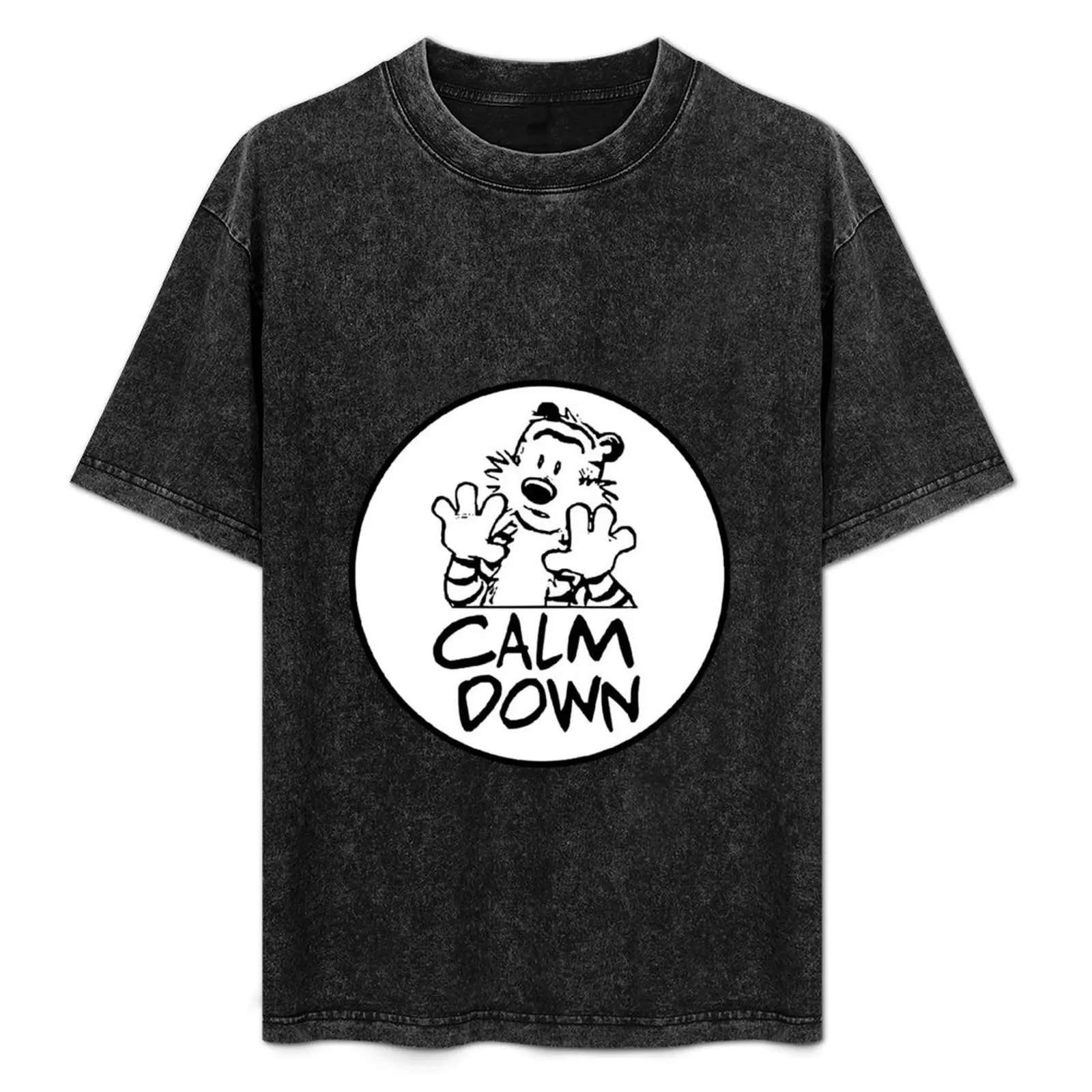 

CALVIN and HOBBES CALM DOWN White Circle Funny Stuffed Tiger Cartoon T-Shirt Urban Casual Loose Fit Tee