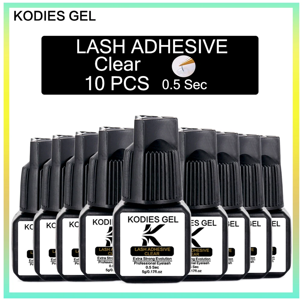 KODIES GEL 10PCS Eyelash Extension Glue 0.5S Clear Lash Glue Adhesive Extra Strong Hold Transparent Korean Beauty Salon Supplies