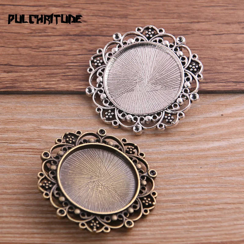 2 szt. Vintage dwukolorowe okrągłe Cameo filigran Cabochon ustawienia 39mm (pasuje do średnicy 25mm) metalowe zdjęcie tworzenia biżuterii