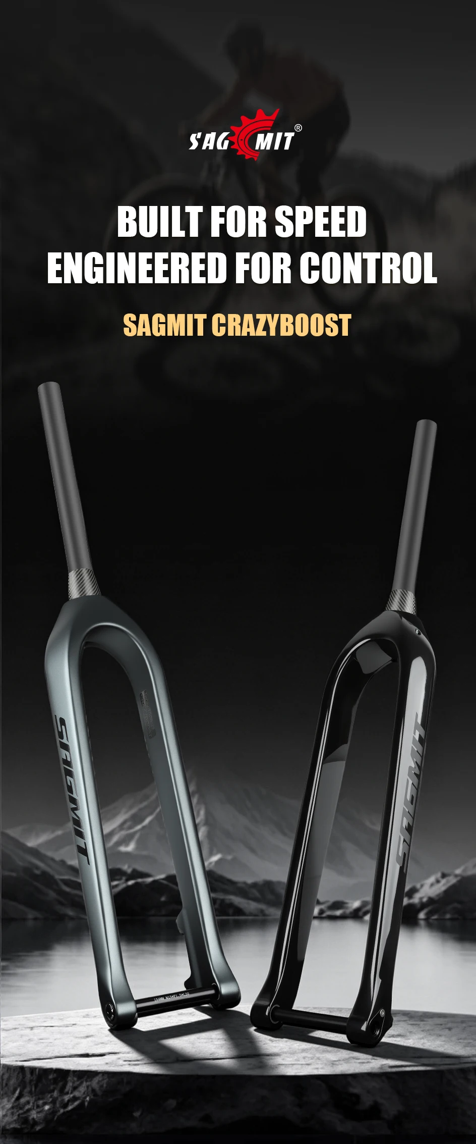 SAGMIT T800 Carbon MTB Starrgabel 29 Zoll x 3,0'' Breite Reifen Ultraleicht BOOST 15x110mm Konisch 39,6mm Fahrradteil – Detail 1
