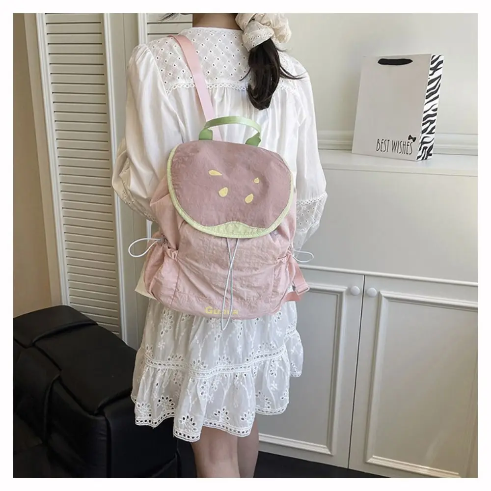 

Korean Style Outdoor Drawstring Backpack Travel Dopamine Color Fruit Nylon Backpack Large Capacity Commute Hiking Shoulder Bag
