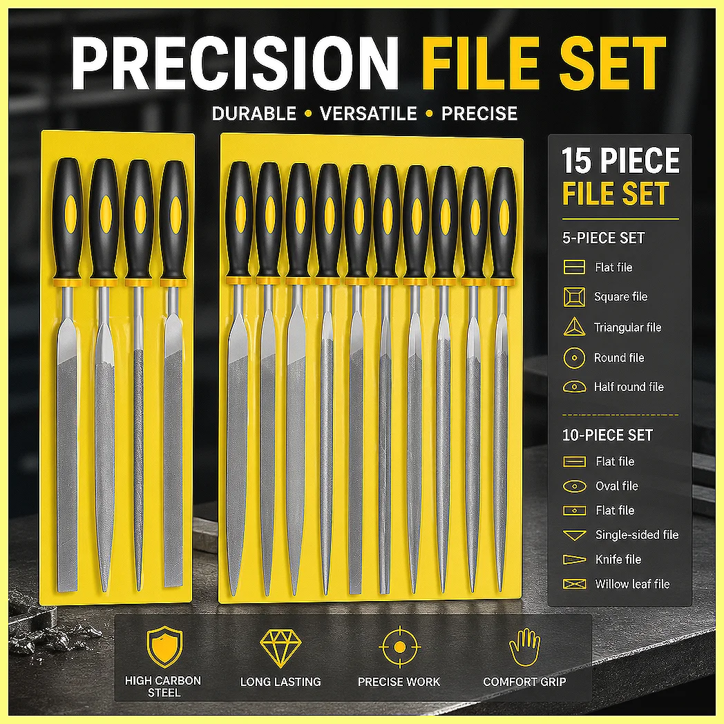 Precision Alloy Steel File Set 6Pc Round Half Round Flat Square Triangular Files for Metal Wood Carving, DIY Handcrafts, Prof