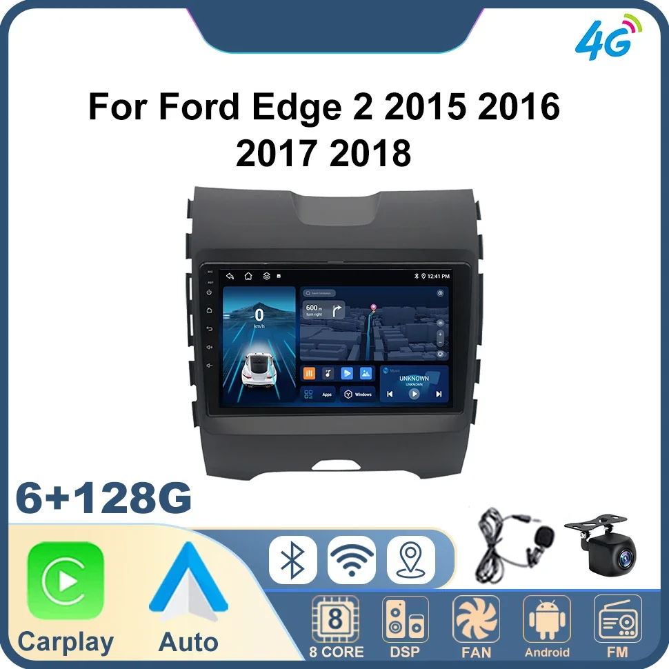 

2 Din автомобильный радиоприемник, беспроводной Carplay Android Auto для Ford Edge 2 2015 2016 2017 2018, GPS-видео авторадио, 4G, 8 ядер, автомобильный радиоплеер