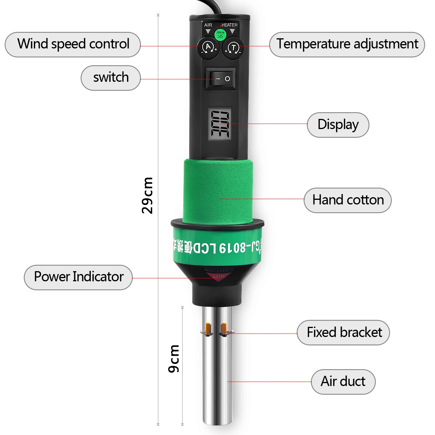 8019LCD Hot Air Gun Brushless constont temperture  450W heat gun Portable Industrial with Brushless Fan Set Digital Control Disp