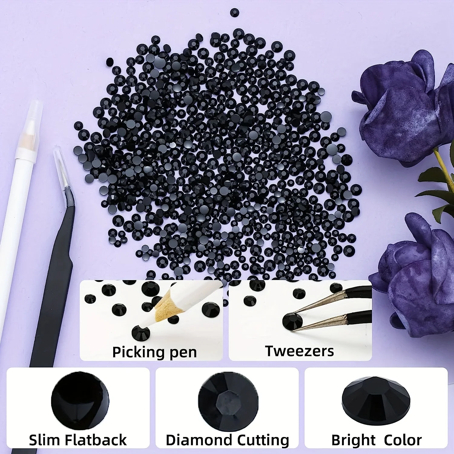 6000 Pcs Black Resin Flat Back Rhinestones, 3mm 4mm 5mm Jelly Resin Non-Heatset Rhinestones for Crafts DIY Designs, Mugs, Clothe