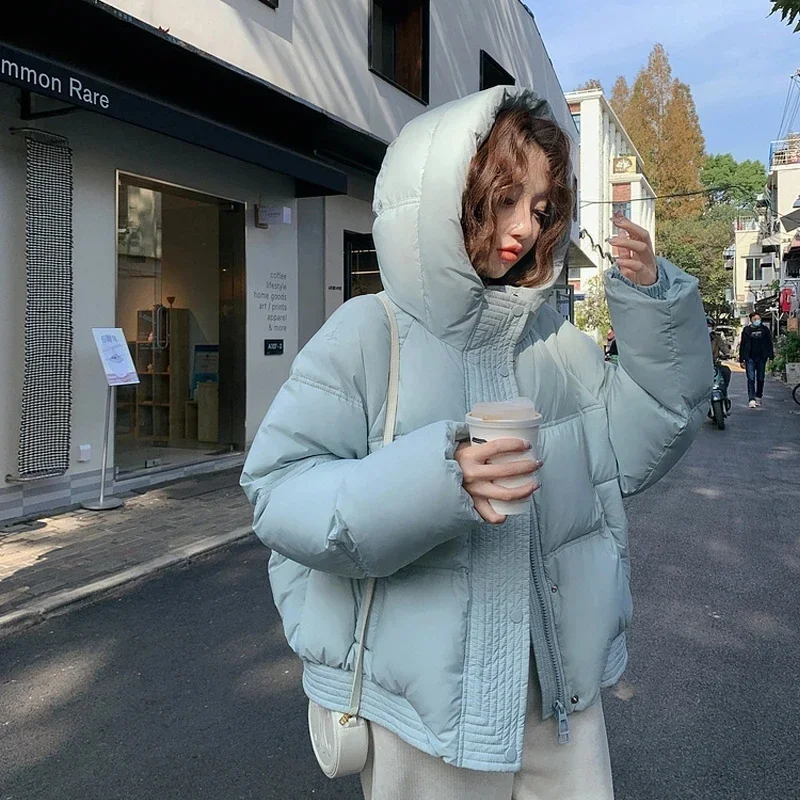 Parka corta con capucha coreana, Chaqueta informal de algodón, abrigo holgado para estudiantes, ropa acolchada gruesa y cálida para mujer