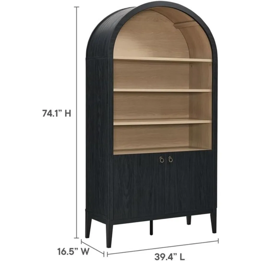 رف كتب حديث مع خزانة عرض باللون الأسود لديكور المنزل المعاصر #3
