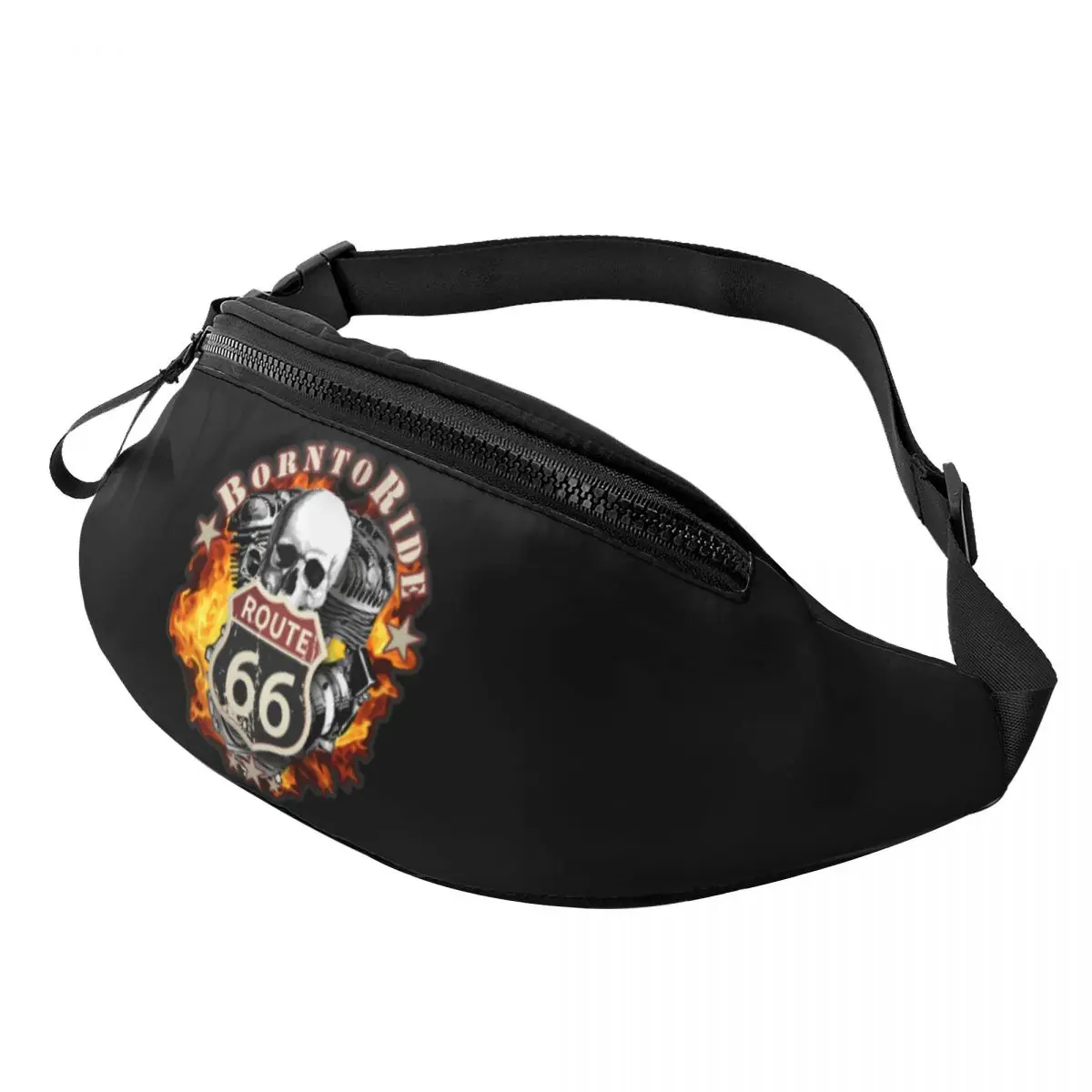 Born To Ride Skull Fanny Bag Custom Route 66 Crossbody Waist Pack Women Men Travel Hiking Phone Money Pouch