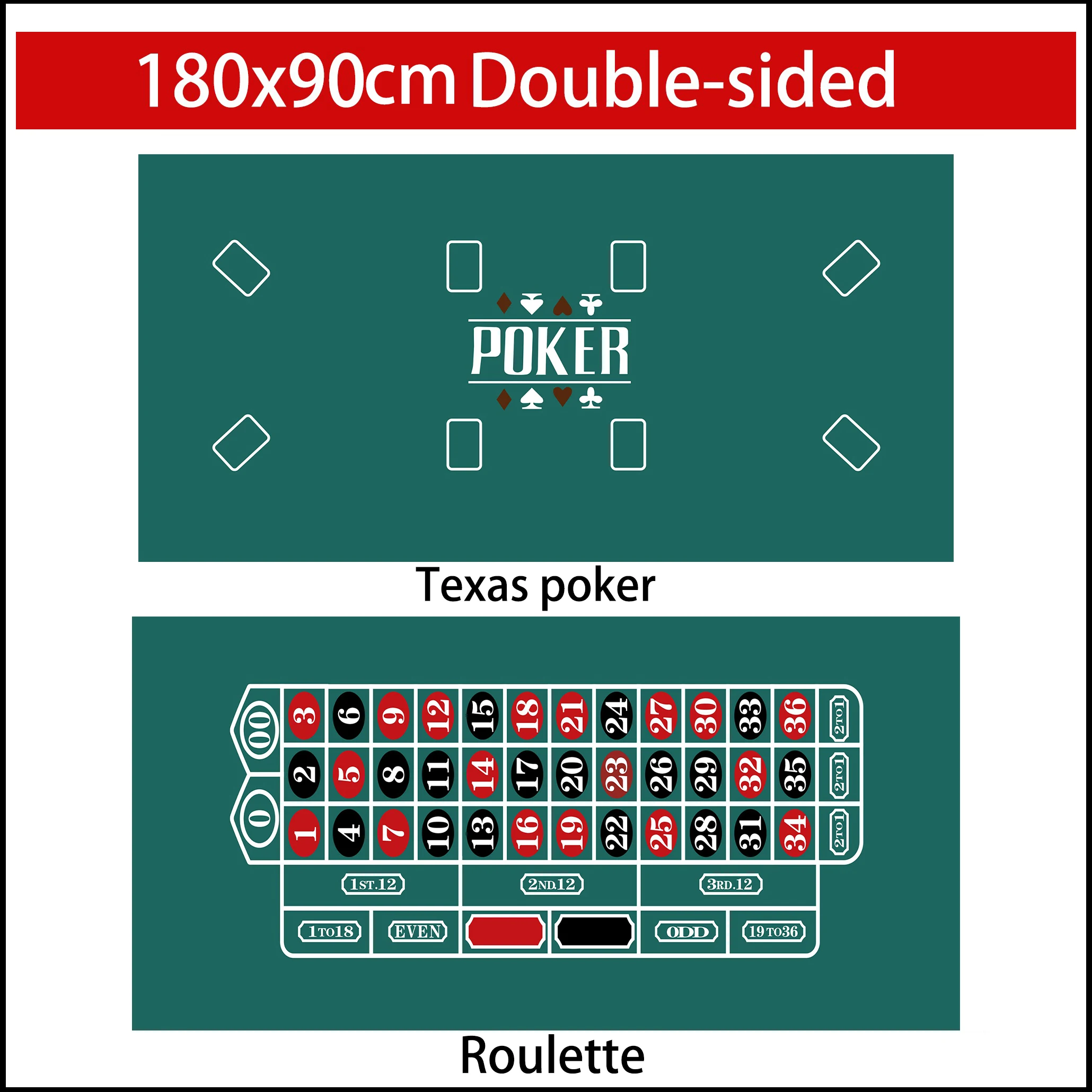 180x90cm-大型両面テキサスホールデムポーカールーレットブラックジャック不織布テーブルクロスエンターテイメントアクセサリー