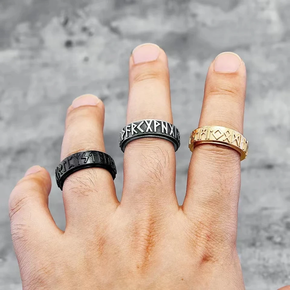 

Vintage Rotatable Rune Ring - Stainless Steel Black/Gold Nordic Fashion Charm Jewelry Accessory for Men And Women