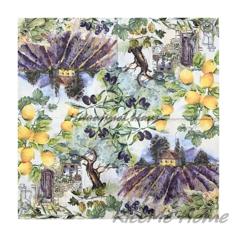 20Pcs/Bag Vintage Retro Lemon Tree Decoupage Paper Napkins Village Paper Tissue for Party Tableware Wedding Xmas Supplies Hot