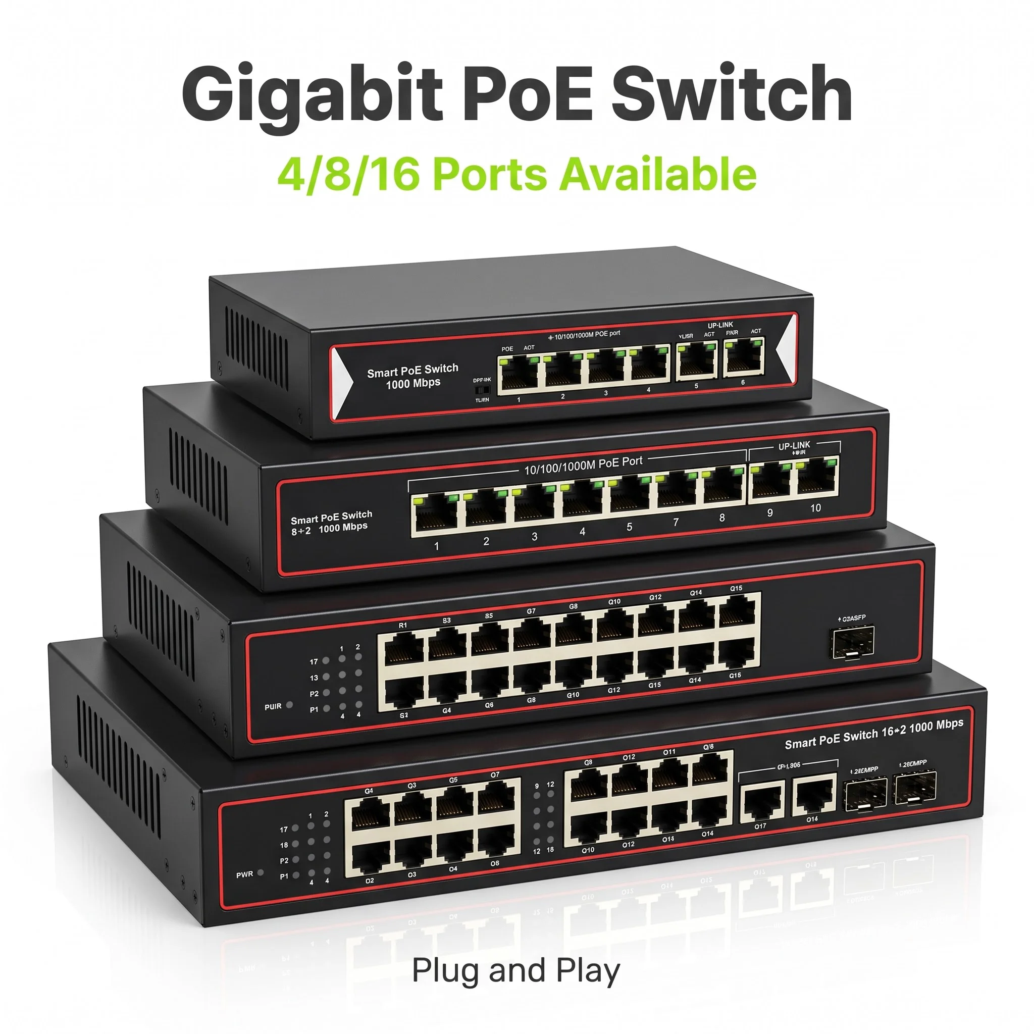 unmanaged-gigabit-poe-switch-4-8-16-poe-ports-2-uplink-rj45-optional-sfp-built‑in-power-desktop-at-plug-play-for-ip-camera-ap