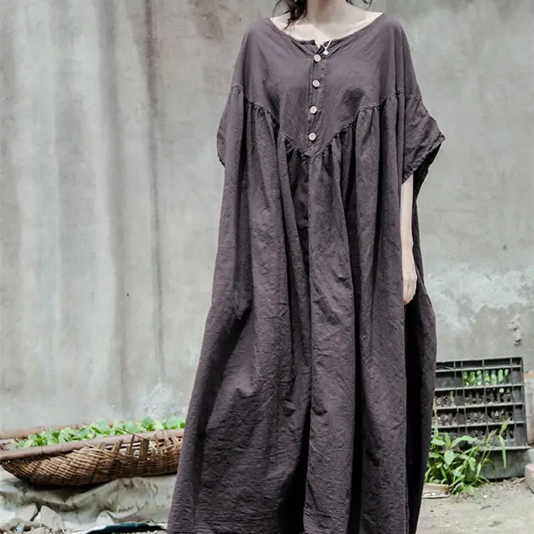 

Летнее длинное платье большого размера, женское хлопково-льняное свободное повседневное женское платье с рюшами, женское платье 2025 г.