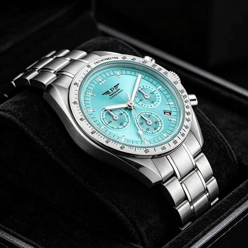 PINDU Watches Fashion Luxury Sapphire Quartz Watch For Men Waterproof Stainless steel Sport Speed Chronograph Wristwatch Man