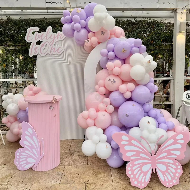 132pcs Gender Reveal Party Decoration Balloons Macaron Purple and Pink Balloon Arch Set Girls Birthday Party Valentine's Day