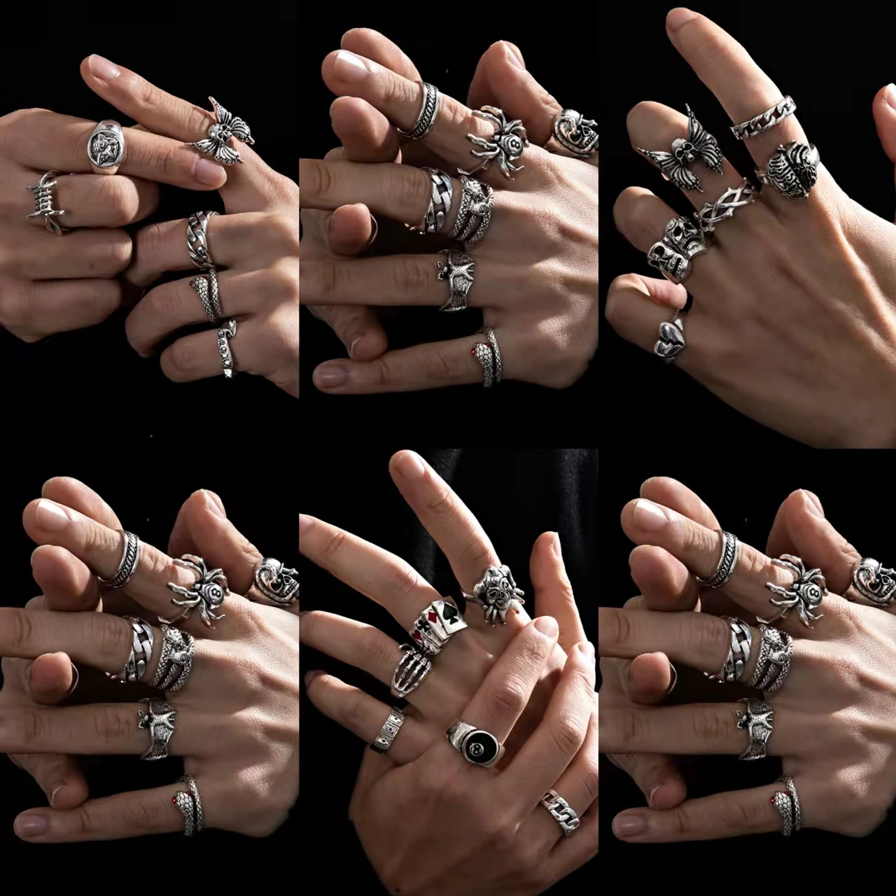 European and American Wind Tide Hip-Hop Restoring Ancient Ways Ring man Spider Snake Skeleton Two-Headed nake Men's  Rings