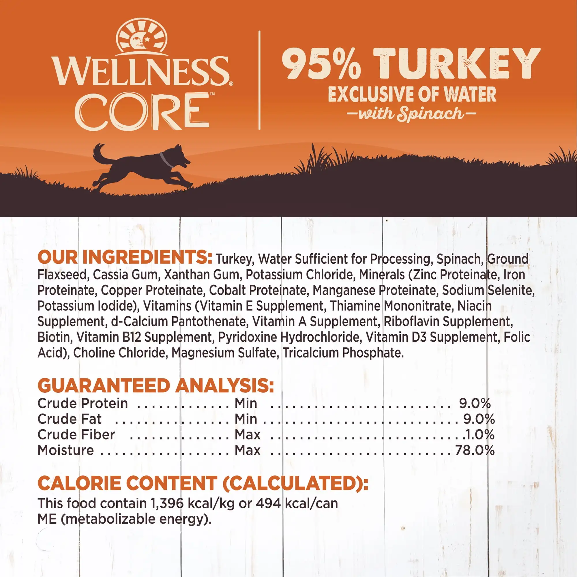 Wellness CORE Cibo per cani in scatola naturale al 95% senza cereali bagnati, tacchino e spinaci, lattina da 12 once (confezione da 12)