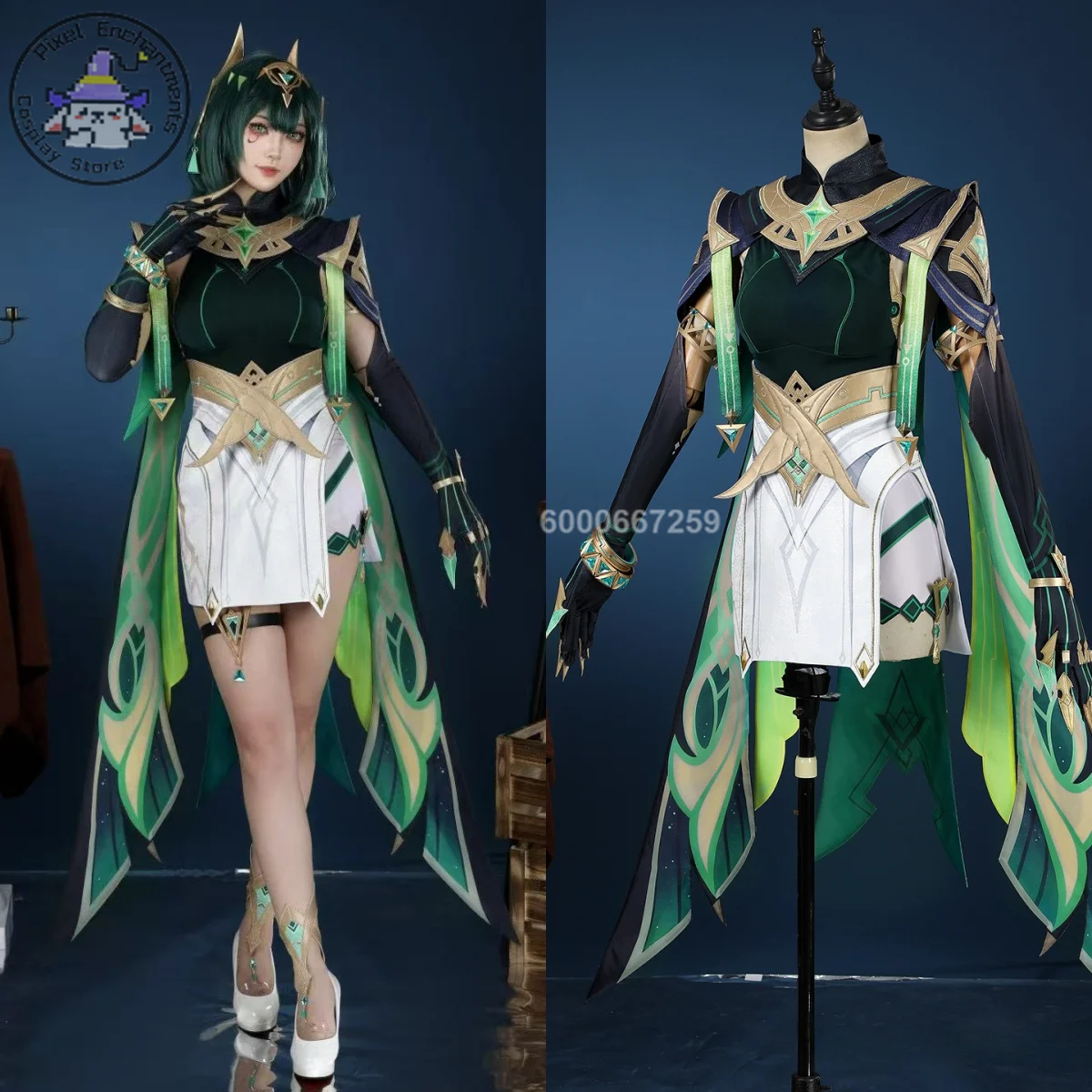 

Top Game Genshin Impact Cosplay Costume Anime Nephthys Role Playing Green Dress Outfit for Women Comic Con Halloween Party Suits