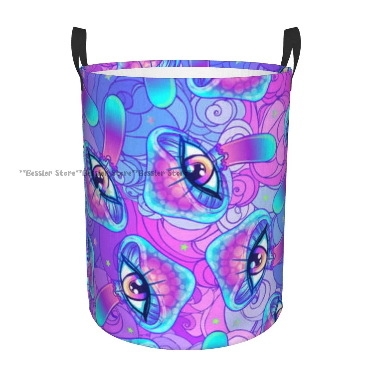 Folding Laundry Basket Magic Mushrooms Psychedelic Print Dirty Clothes Storage Bucket Wardrobe Clothing Organizer Hamper