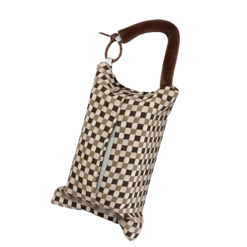 462A Hanging Fabric Napkin Bag Headrest Tissue Box Soft Tissue Dispenser Plaids Pattern Paper Case Tissue Holder Multiple Color